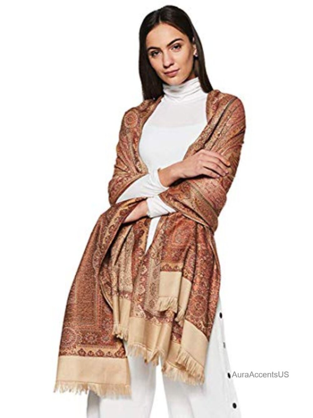 Wool Blend Pashmina Shawl Wrap Woven Large Handicraft Scarf